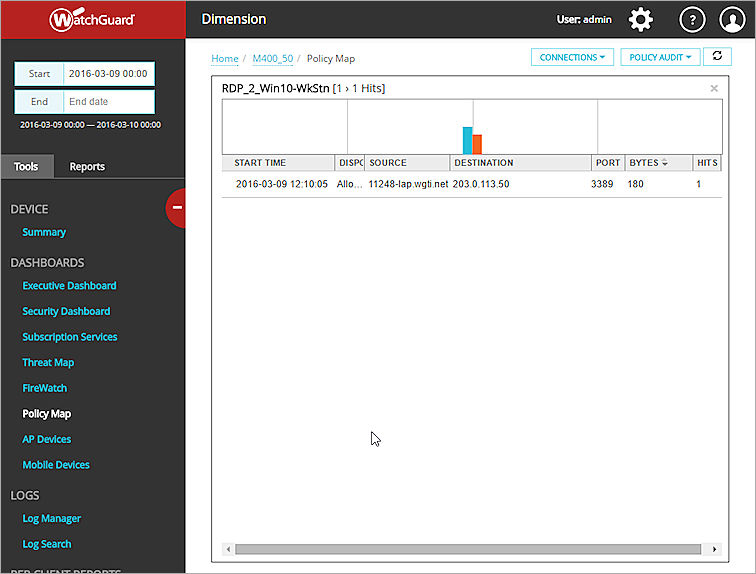 Screen shot of the Policy Map connections list