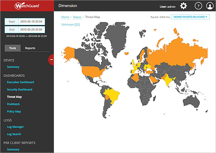 Screen shot of the Threat Map