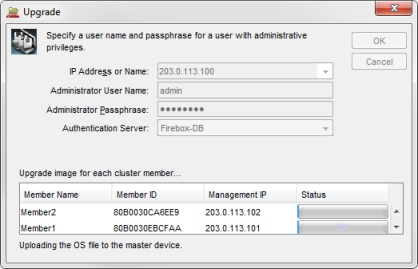 Screen shot of the Upgrade dialog box while an upgrade is in progress