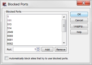 ブロックされたポート ダイアログ ボックスのスクリーンショット