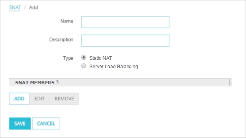 Screen shot of the Add SNAT page