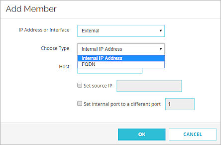 Screen shot of the Static NAT Add Member dialog box