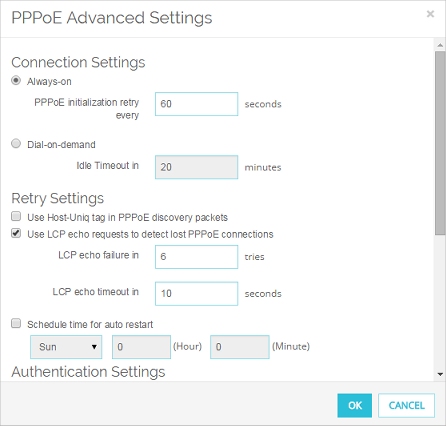 詳細 PPPoE 設定 ページのスクリーンショット