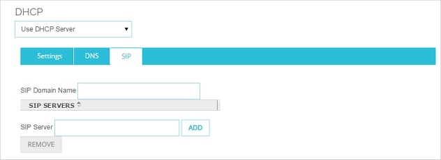 Screen shot of the DHCP Server settings, DNS tab