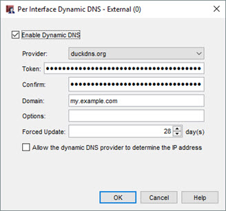 Screen shot of the duckdns.com DDNS configuration