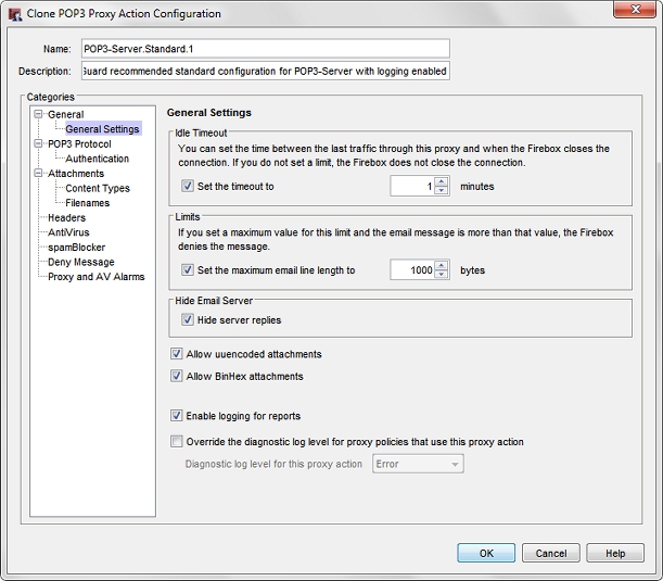 Screen shot of the Clone Proxy Action Configuration dialog box