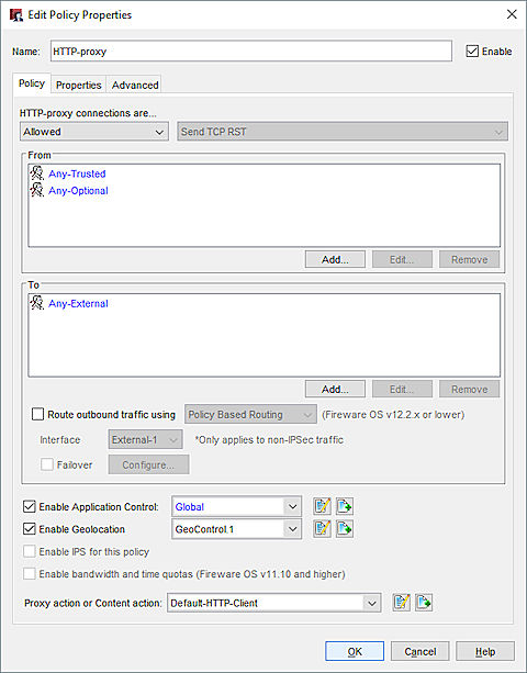 Screen shot of Edit Policy Properties dialog box Policy tab