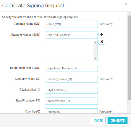 Screenshot of Certificate Signing Request dialog box. 