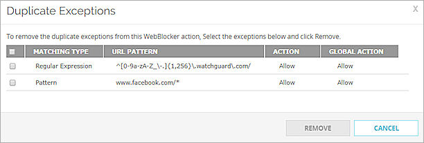 Screen shot of Duplicate Exceptions page. 