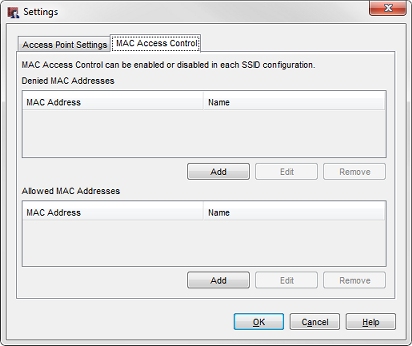 MAC アクセス制御タブのスクリーンショット