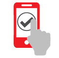 phone icon with a hand pointing to a checkmark onscreen