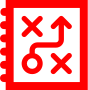 Zwei rote X in den Ecken, durch die ein O läuft und einem Pfeil folgt