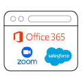 Webbrowser-Rahmen mit Logos von Office 365, Zoom und Salesforce darin