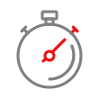 Gray stopwatch icon with a red minute hand