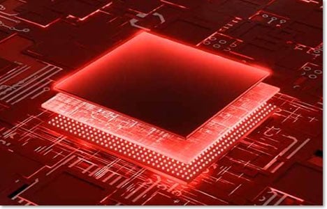 glowing red circuit board map