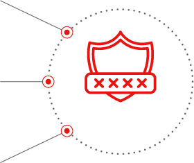 icona con scudo rosso con linee e punti rossi che si collega alle altre tre icone