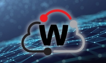 WatchGuard Cloud logo in front of a wavy grid pattern made out of lights